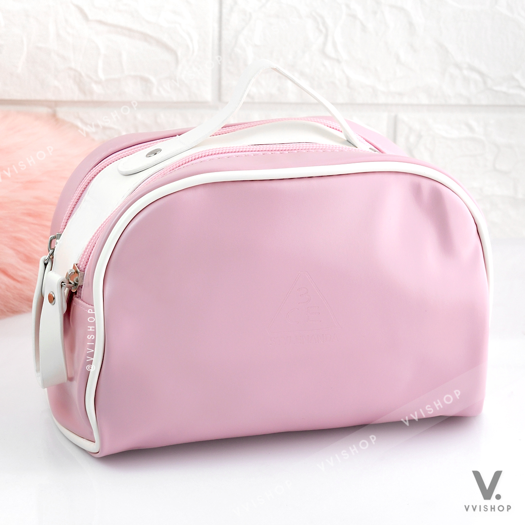 3CE Leather Pink Cosmetic Bag